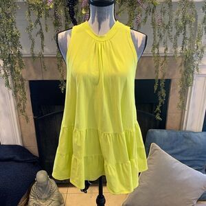 FAVLUX Fashion neon yellow high neck sleeveless open back knit babydoll top M